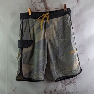 Vissla Swim Trunks Mens 28 Gray Yellow Swim Board Shorts Lace Up Swimming